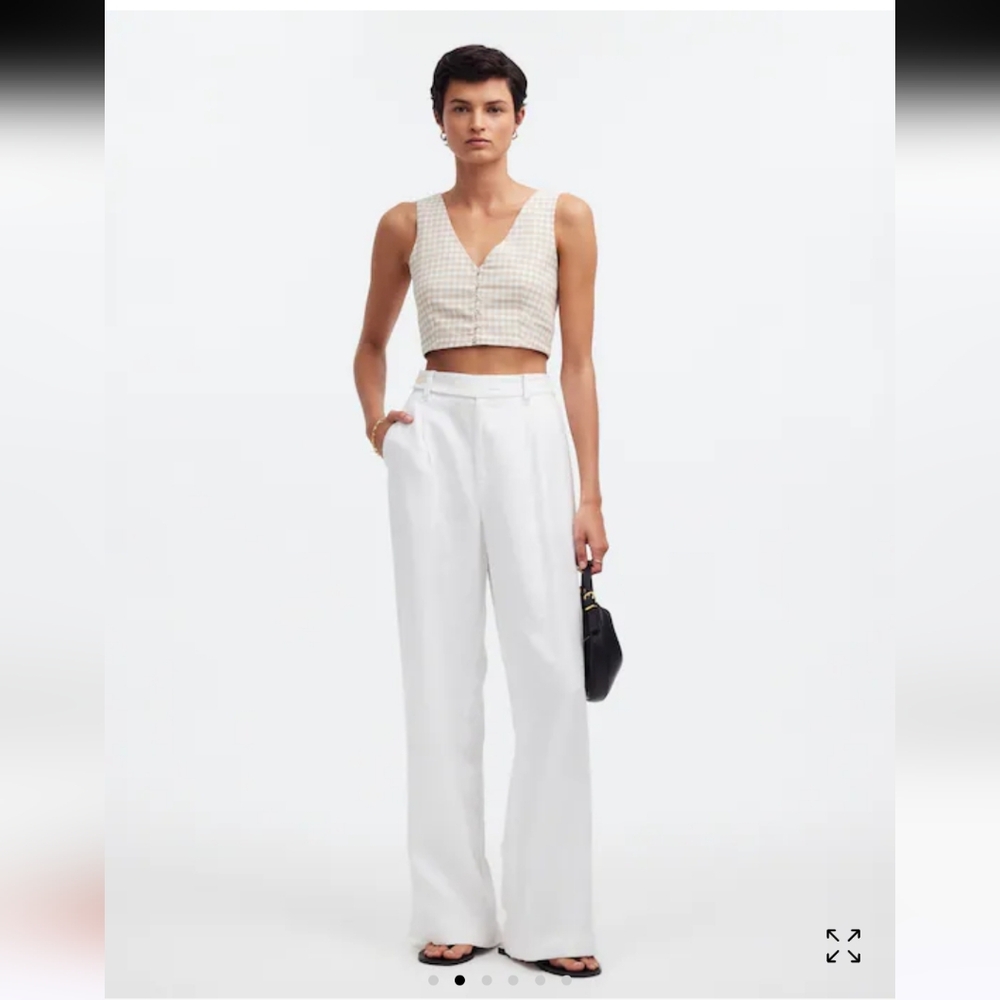 Madewell  Gwen Crop Vest Cream Gingham Button-Down Top
